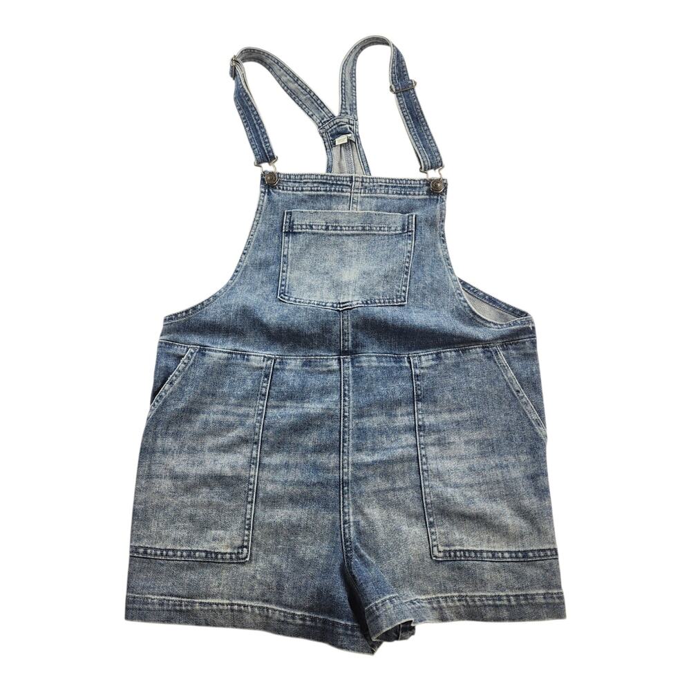 Aerie Werk & Play Denim Shortalls Large Blue Overall Shorts Adjustable Casual